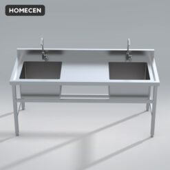 Bàn chậu đôi có bàn sơ chế cân giữa