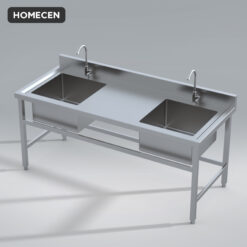 Alternative view of Bàn Chậu Đôi Có Bàn Sơ Chế Cân Giữa Inox Homecen – 1800mm