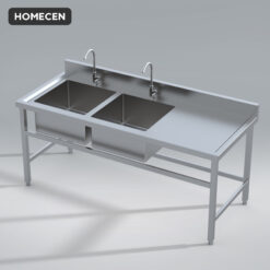 Alternative view of Bàn Chậu Đôi Có Bàn Sơ Chế Inox Homecen – 1800x750mm