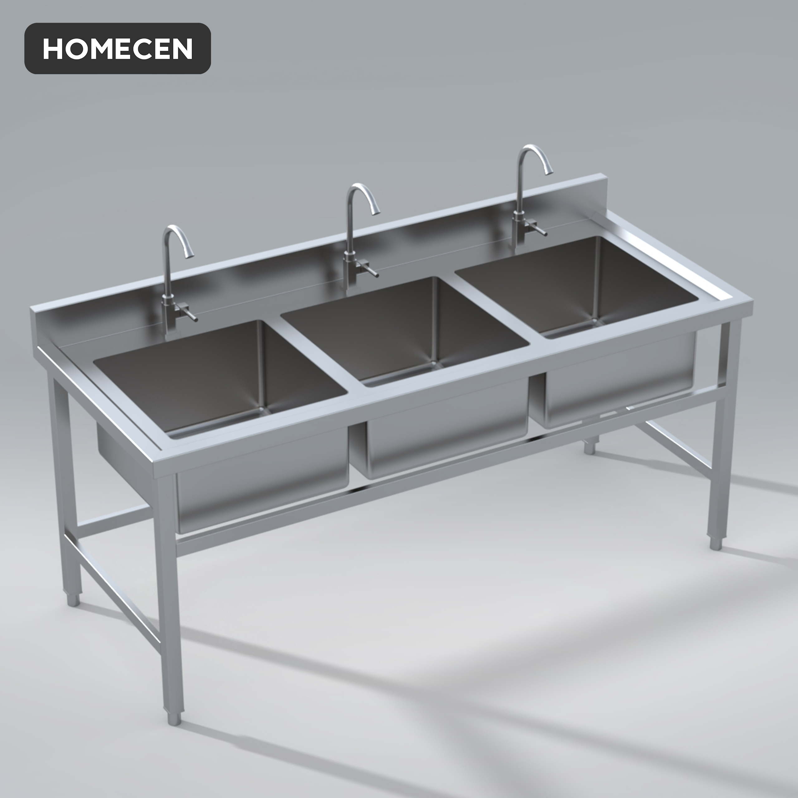 Bàn Chậu 3 Hố Inox Homecen – 1800x750x800/900mm 3 Bàn Chậu 3 Hố Inox Homecen – 1800x750x800/900mm - Ảnh 3